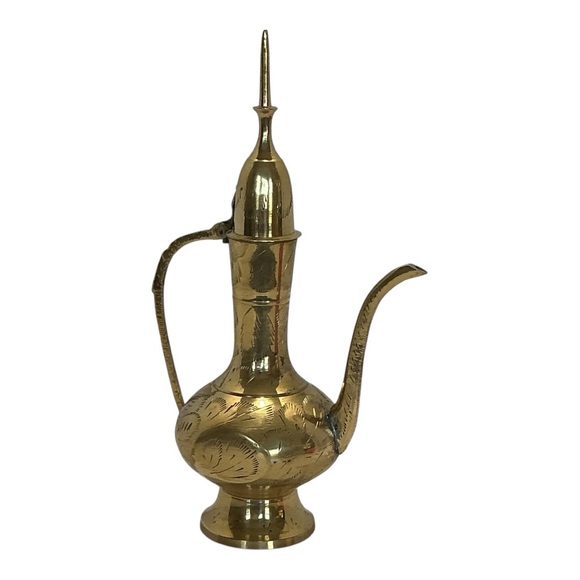 Brass Aftaba Arabian Pitcher Engraved Collectible Lidded Teapot VTG 1970s India - Picture 7 of 16